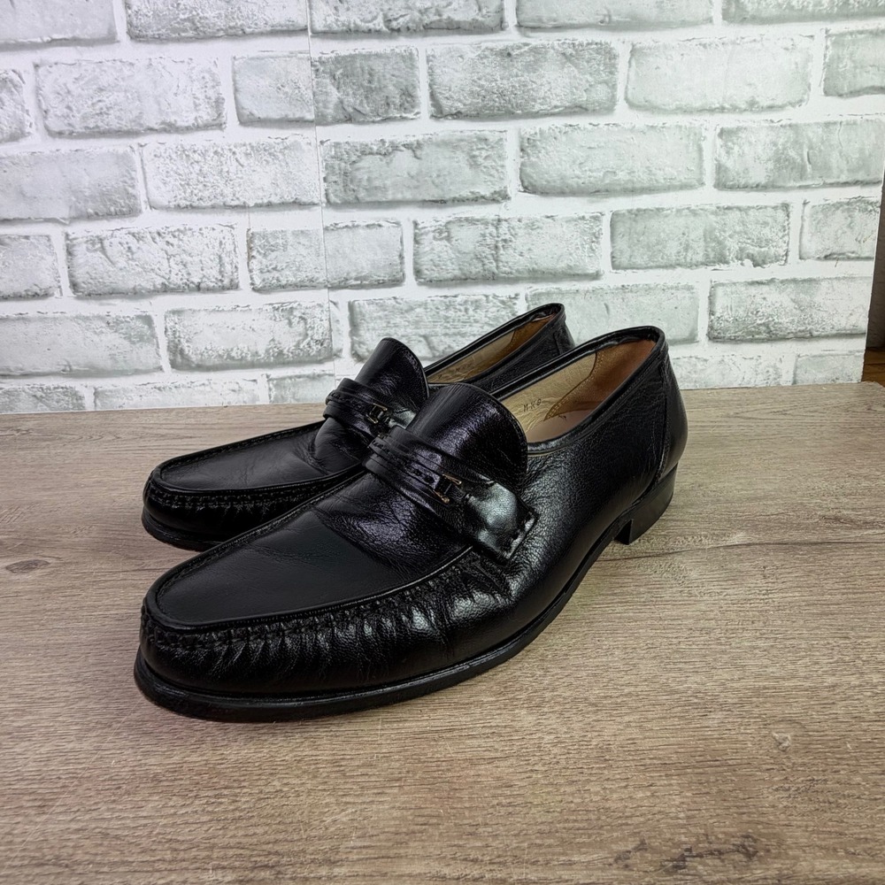 Freeman Black Leather Moc Toe Slip On Dress Loafers Size 9